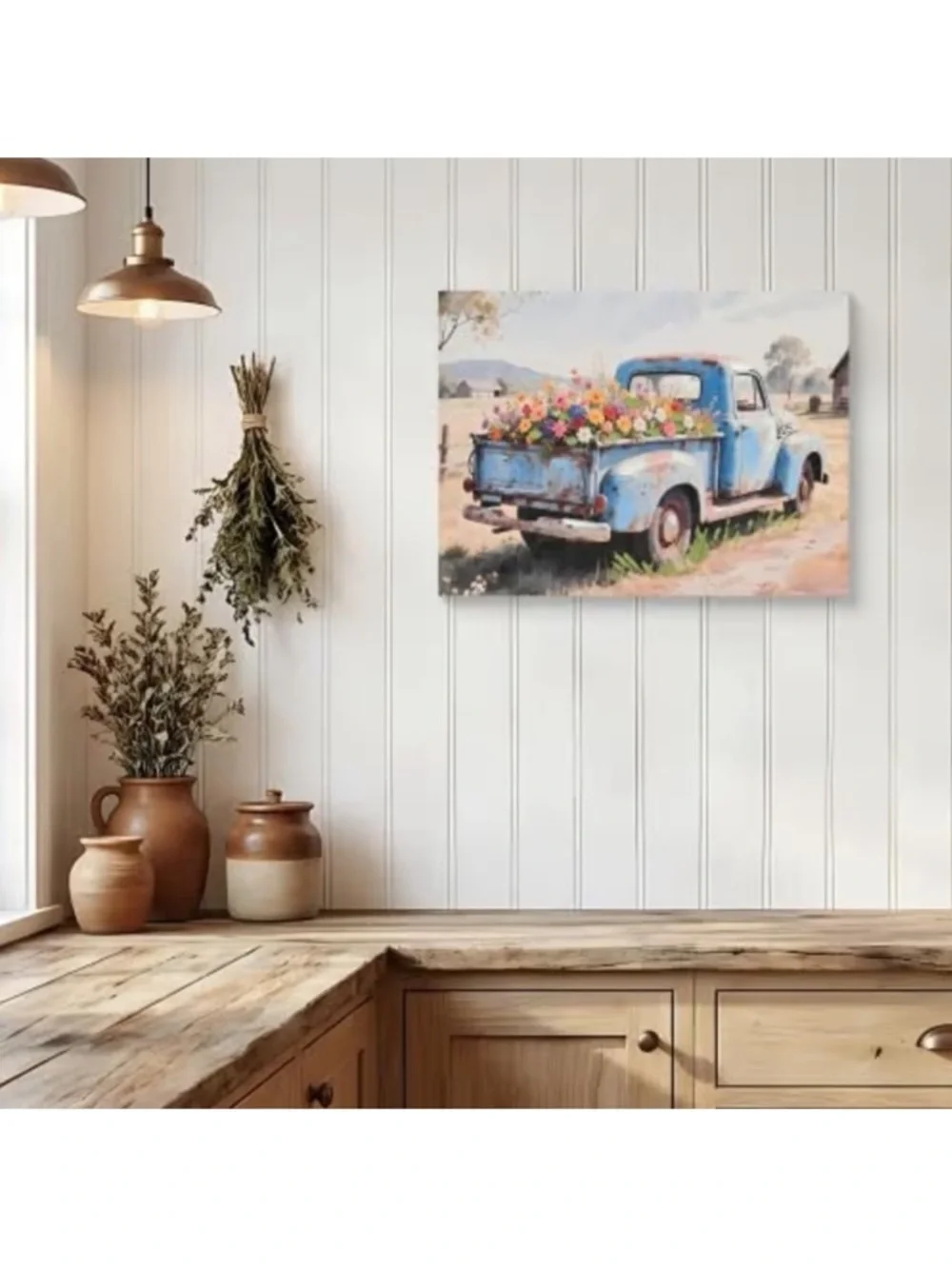 Farmhouse Old Truck Canvas Wall Art, Bloom Wall Art,